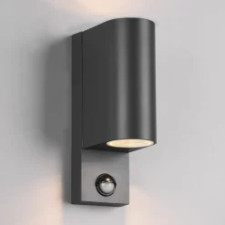 Buitenwandlamp Roya 2-lamps, sensor rond antraciet