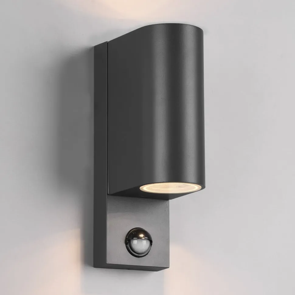 Buitenwandlamp Roya 2-lamps, sensor rond antraciet