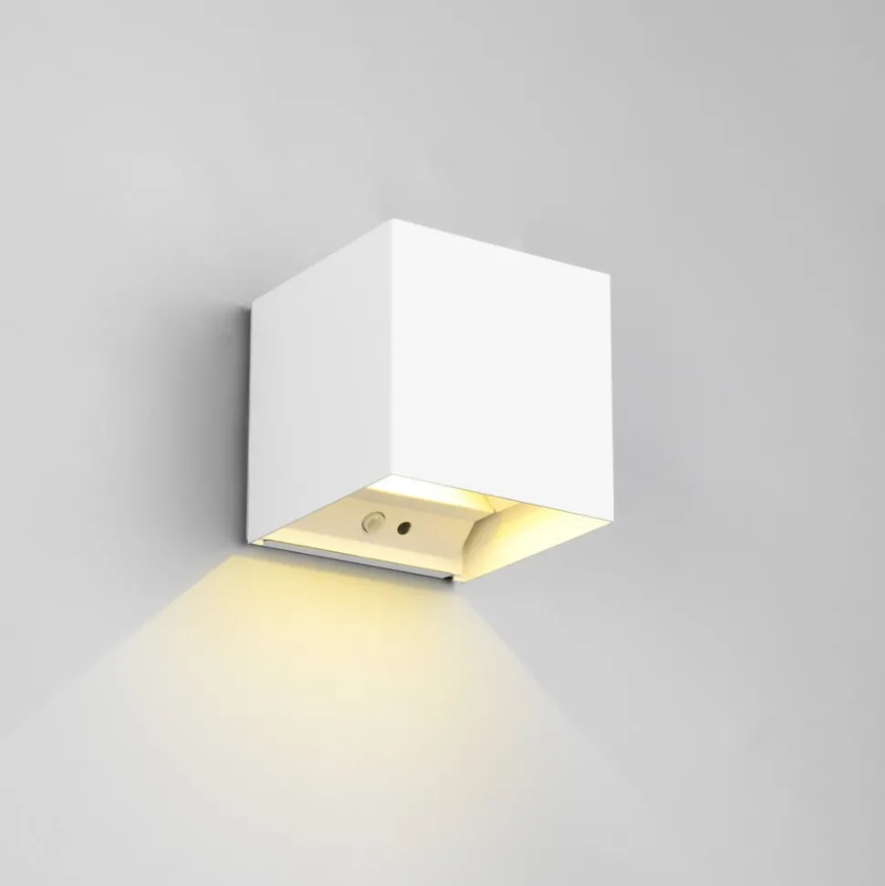 Buitenwandlamp Talent, wit, breedte 10 cm, sensor