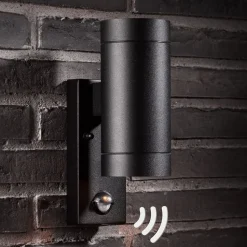 Buitenwandlamp Tin Maxi Double sensor, zwart