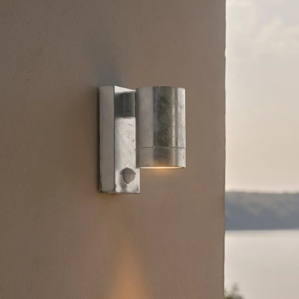 Buitenwandlamp Tin Maxi Sensor verzinkt, staal, IP54, GU10
