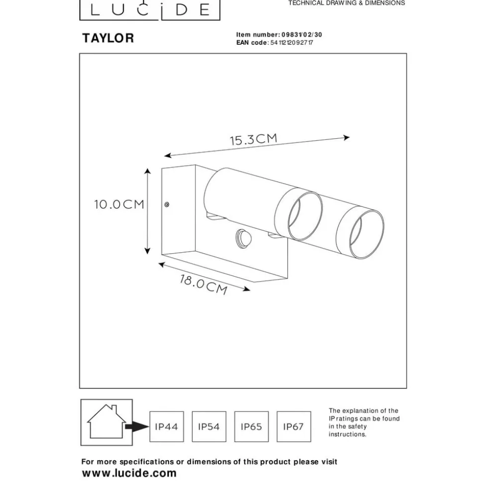 Buitenwandspot Taylor Sensor, 2-lamps zwart