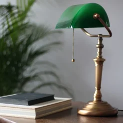 Bureaulamp Ancilla, glazen kap, brons/groen