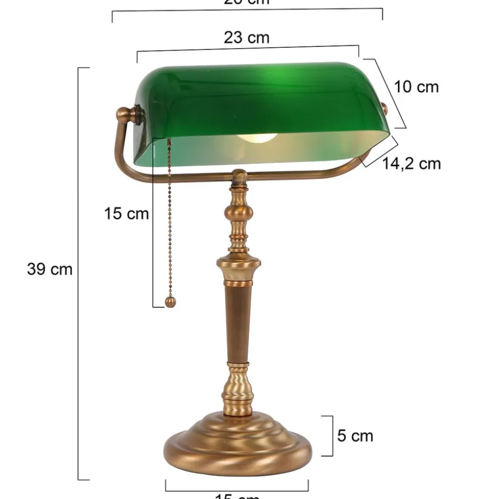 Bureaulamp Ancilla, glazen kap, brons/groen