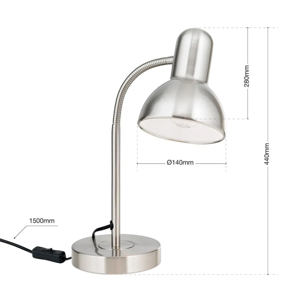 Bureaulamp Nemo, flexibel, nikkel mat