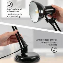 Bureaulamp Pixa, justeerbaar, E14, zwart