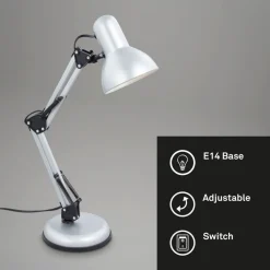 Bureaulamp Pixa, justeerbaar, E14, wit