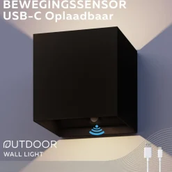Calex Akku LED oplaadbare sensor buitenwandlamp, Up/Down, zwart