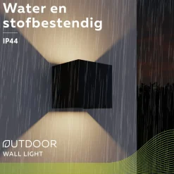 Calex Akku LED oplaadbare sensor buitenwandlamp, Up/Down, zwart