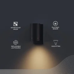 Calex buitenwandlamp Alba GU10, downlight, zwart, sensor