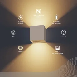 Calex LED accu sensor buiten wandlamp Volterra, zand, IP44