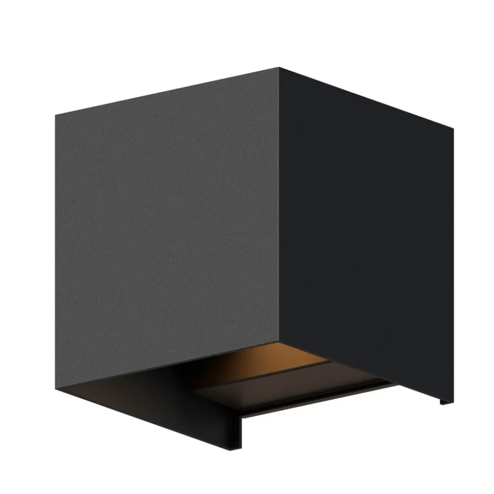 Calex LED buitenwandlamp Cub, Up, hoogte 10 cm, zwart