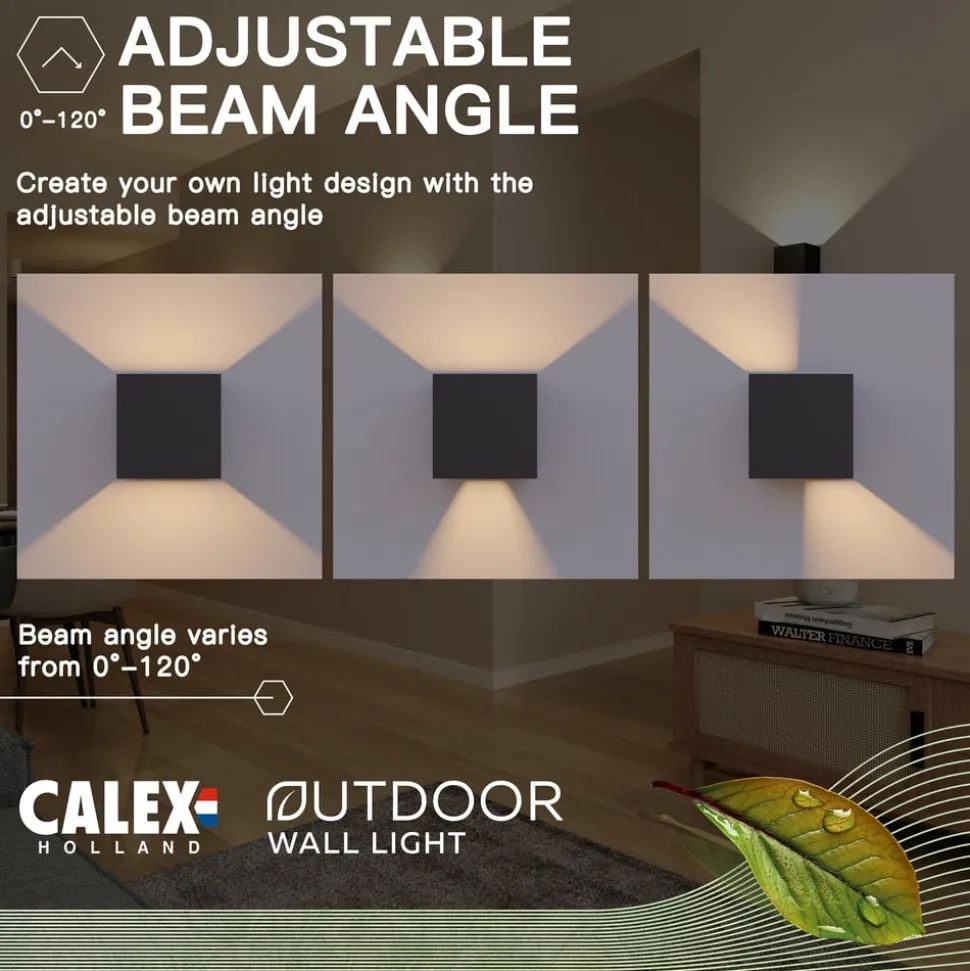 Calex LED buitenwandlamp Cub, Up, hoogte 10 cm, zwart