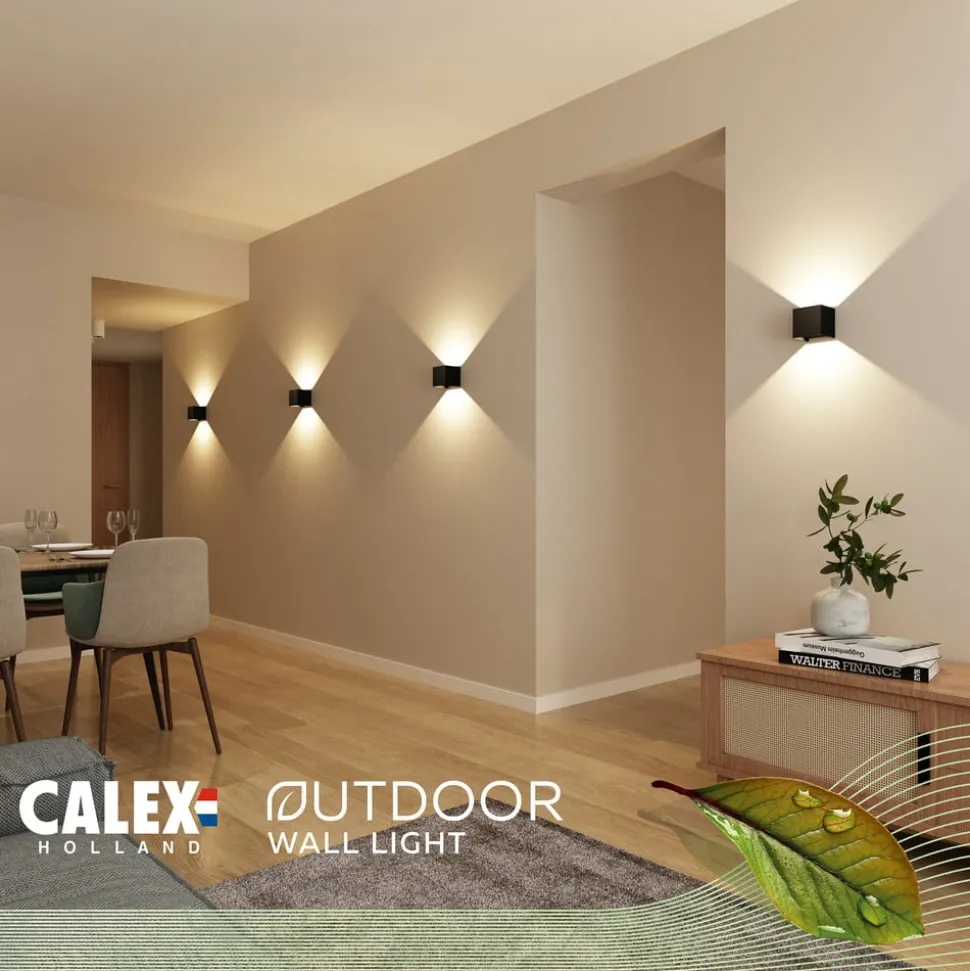 Calex LED buitenwandlamp Cub, Up, hoogte 10 cm, zwart