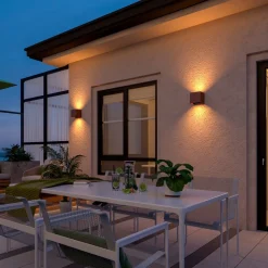 Calex LED buitenwandlamp Cub, Up, hoogte 10cm, roestbruin