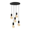 Calex Retro hanglamp, rond, 5-lamps, zwart