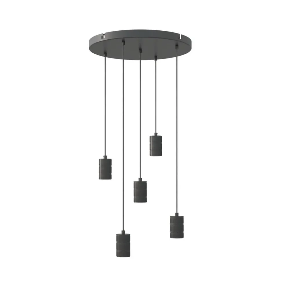 Calex Retro hanglamp, rond, 5-lamps, zwart