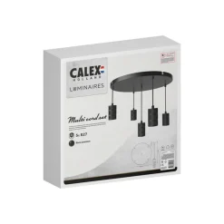 Calex Retro hanglamp, rond, 5-lamps, zwart