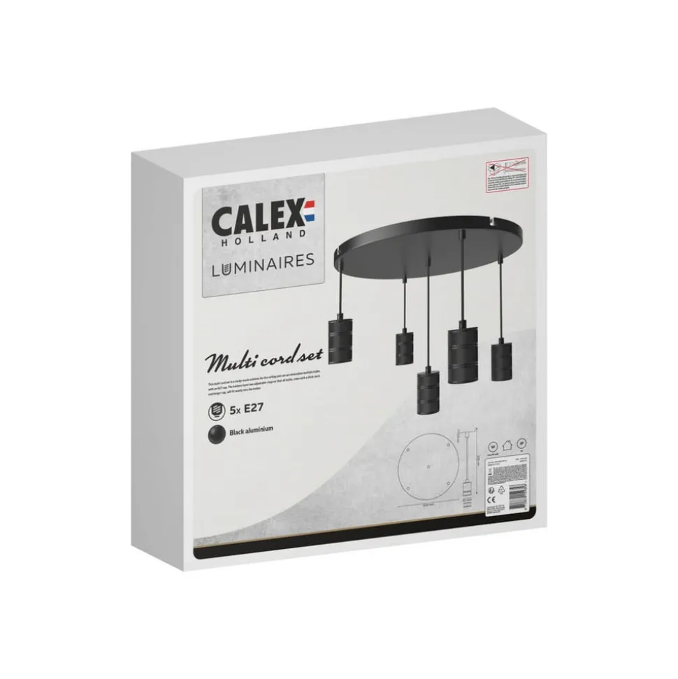 Calex Retro hanglamp, rond, 5-lamps, zwart