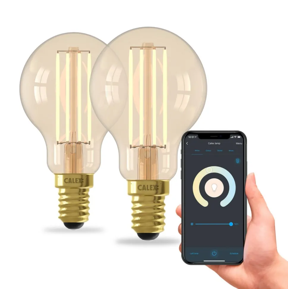 Calex Smart E14 P45 4,5W 1800-3000K dimmer goud 2st