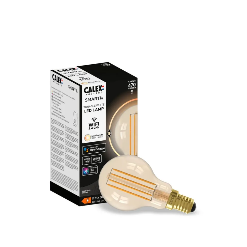 Calex Smart E14 P45 4,5W 1800-3000K dimmer goud 2st