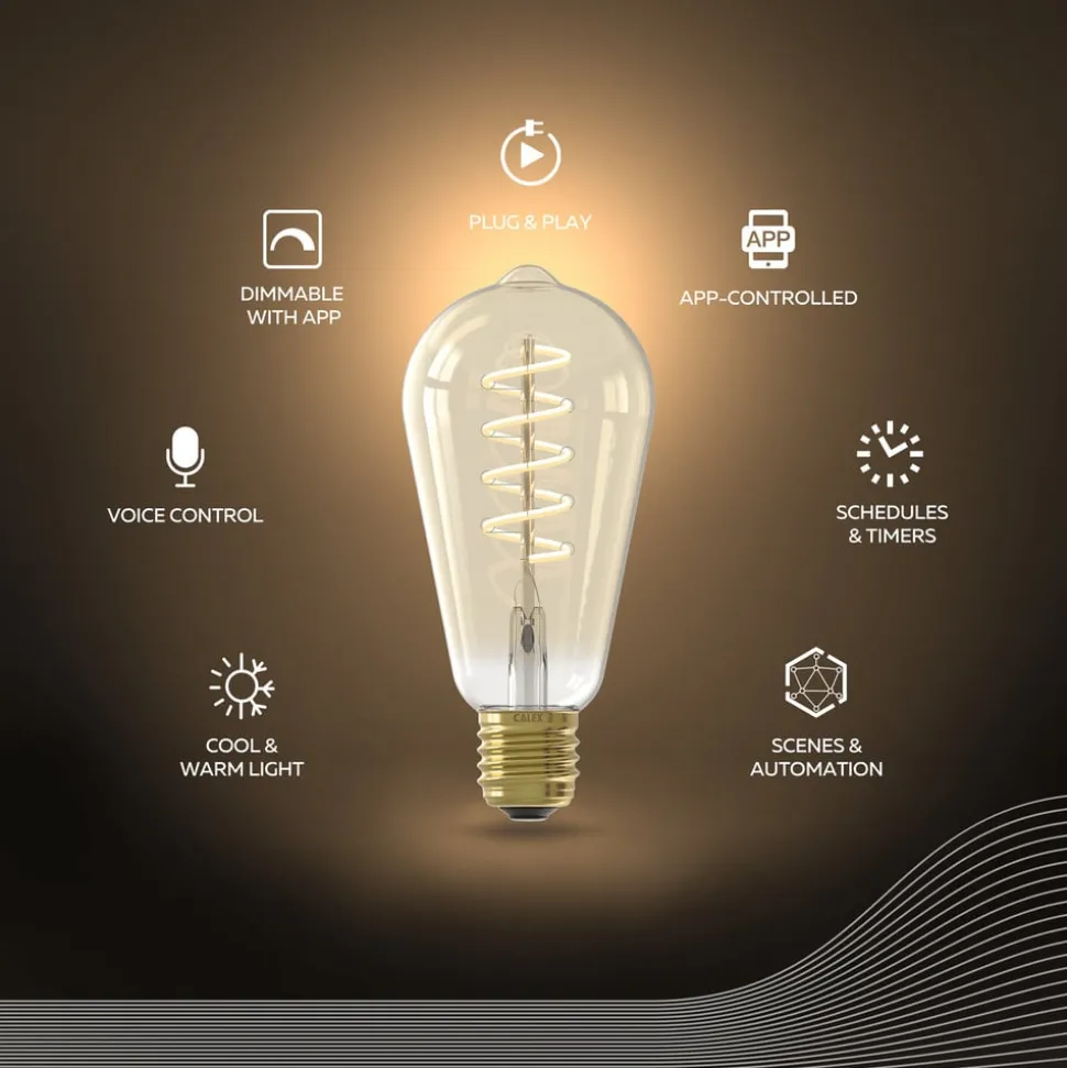 Calex Smart LED E27 7W ST64 1800 - 3000 K Gloeilamp 2-pack