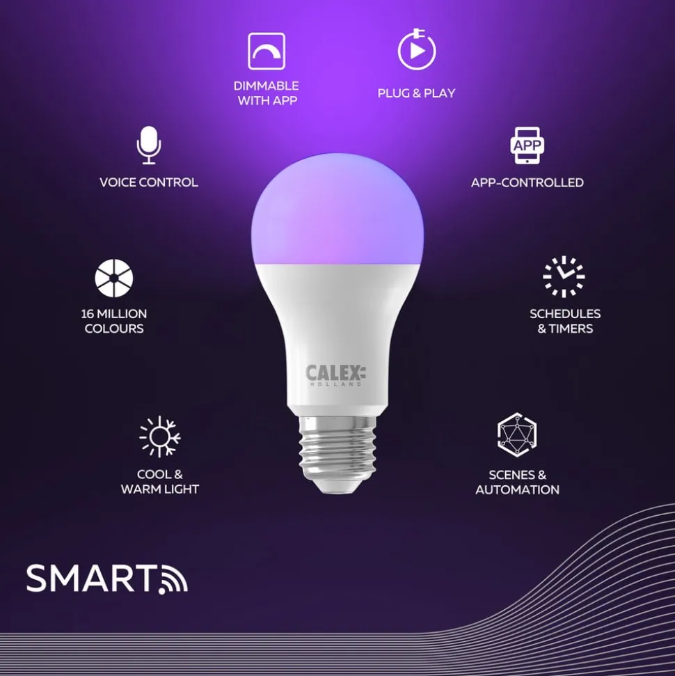 Calex Smart LED lamp E27 A60 9,4W CCT RGB set van 2