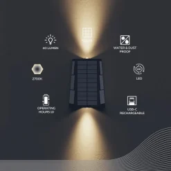 Calex Solar LED buiten wandlamp Matera, up/down, zwart