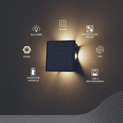 Calex Solar LED buiten wandlamp Altamura, indirect, zwart