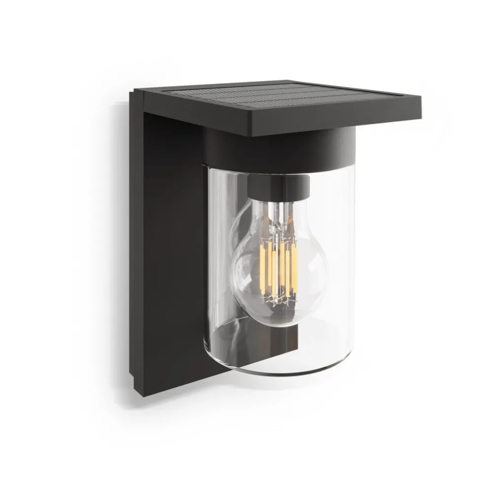 Calex Solar LED buiten wandlamp Asti, sensor, IP44, zwart