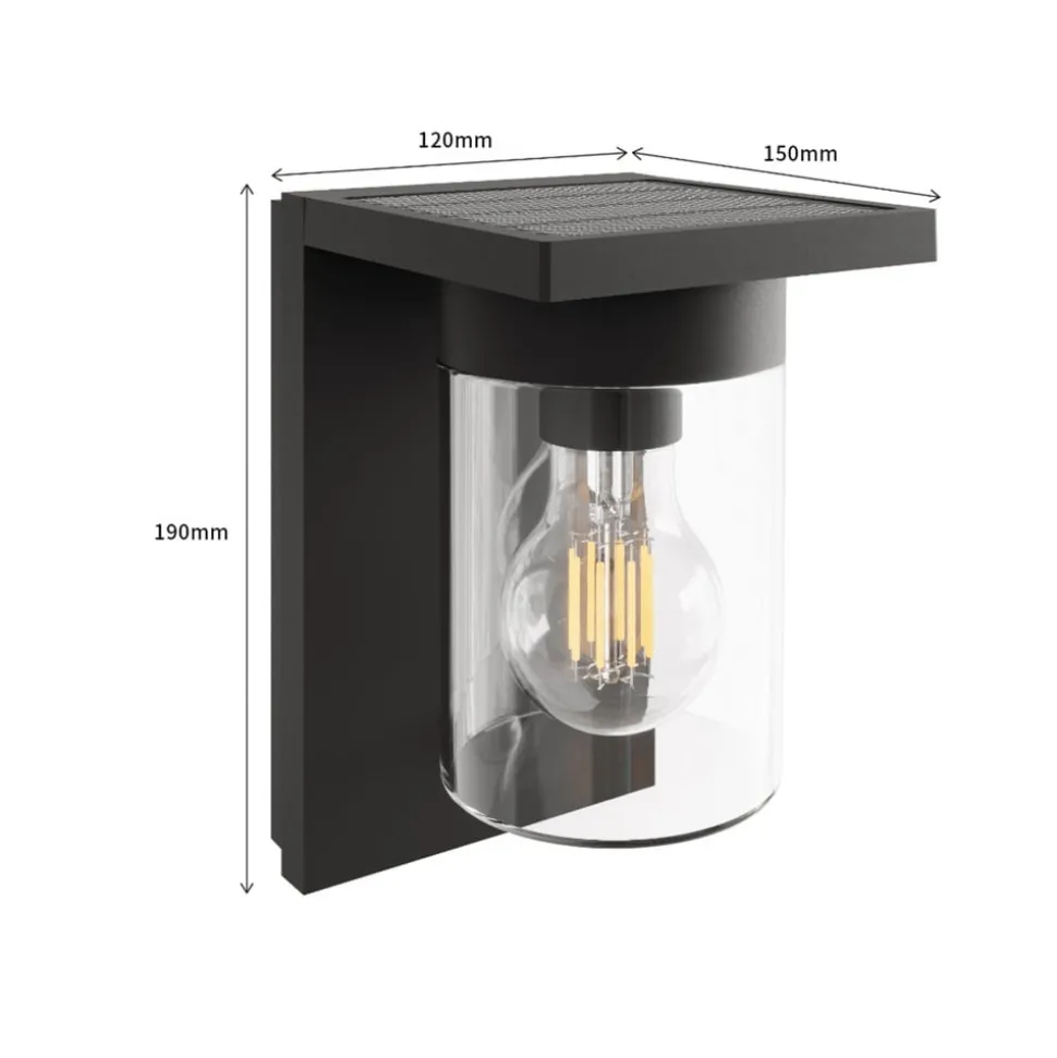 Calex Solar LED buiten wandlamp Asti, sensor, IP44, zwart