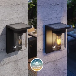 Calex Solar LED buiten wandlamp Asti, sensor, IP44, zwart