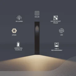 Calex Solar LED tuinpadverlichting Ivrea, zwart, aluminium, IP67