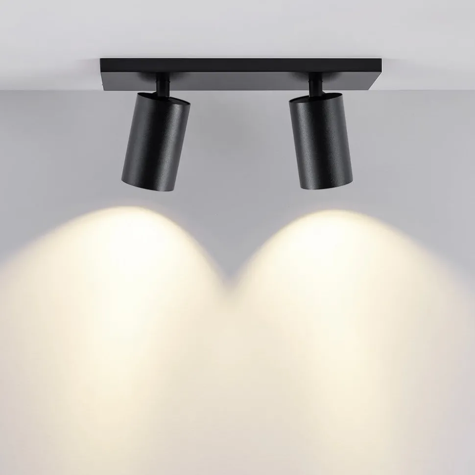 CAN TILT plafondspot, zwart, 31 x 9 cm, 2-lamps, metaal GU10