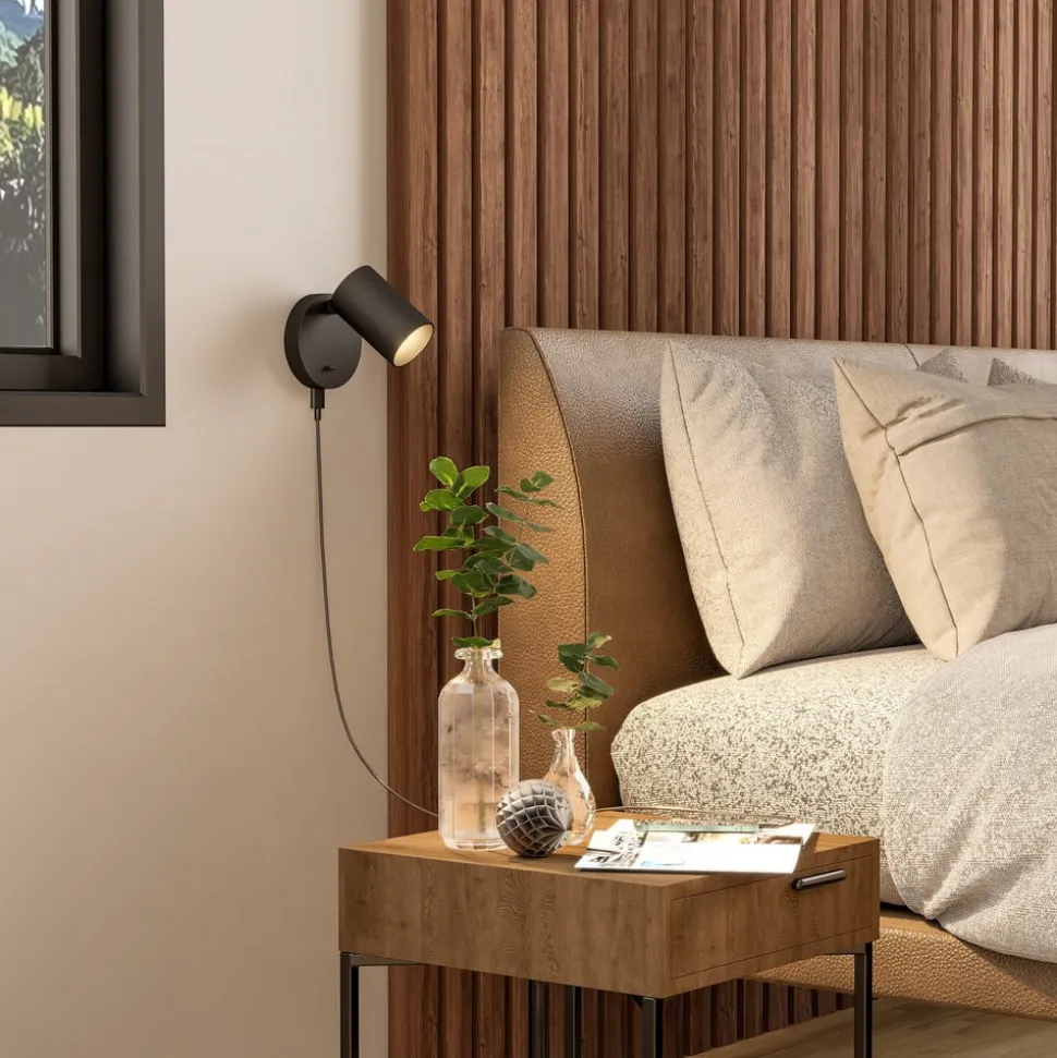 CAN TILT wandspot, zwart, Ø 10 cm, metalen schakelaar USB