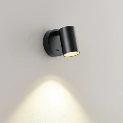 CAN TILT wandspot, zwart, Ø 10 cm, metalen schakelaar USB