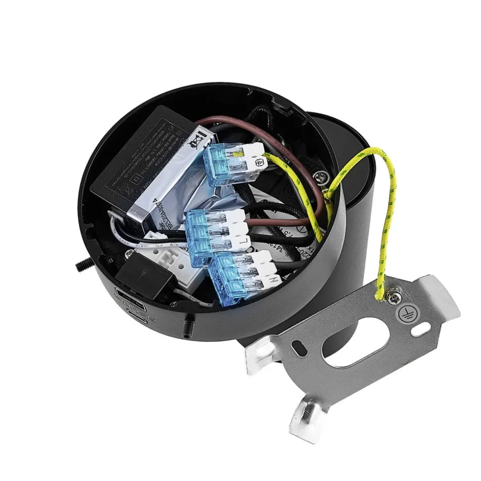 CAN TILT wandspot, zwart, Ø 10 cm, metalen schakelaar USB