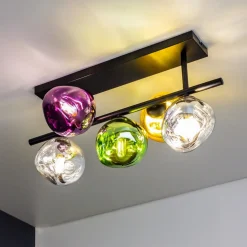 Canopus plafondlamp, meerkleurig, 5-lamps, glas, E14