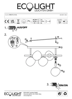 Canopus plafondlamp, meerkleurig, 5-lamps, glas, E14