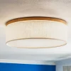 Canvas plafondlamp, beige, eikenhout, Ø 48 cm, E27