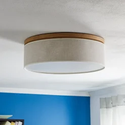 Canvas plafondlamp, beige, eikenhout, Ø 48 cm, E27