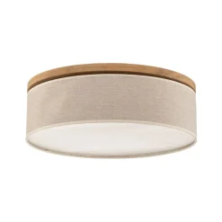 Canvas plafondlamp, beige, eikenhout, Ø 48 cm, E27