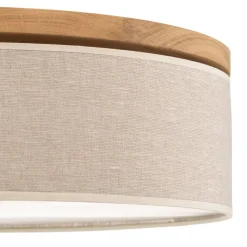 Canvas plafondlamp, beige, eikenhout, Ø 48 cm, E27