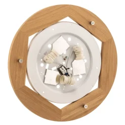 Canvas plafondlamp, beige, eikenhout, Ø 48 cm, E27