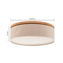 Canvas plafondlamp, beige, eikenhout, Ø 48 cm, E27