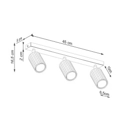 Carbon plafondspot, wit, lengte 45 cm, aluminium, 3-lamps.