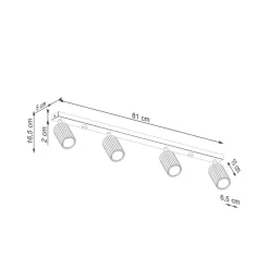 Carbon plafondspot, wit, lengte 81 cm, aluminium, 4-lamps.