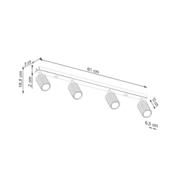 Carbon plafondspot, zwart, lengte 81 cm, aluminium, 4-lamps.