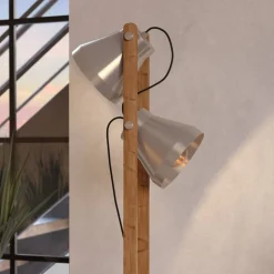 Cawton vloerlamp, hoogte 134,5 cm, staal/bruin, 2-lamps staal