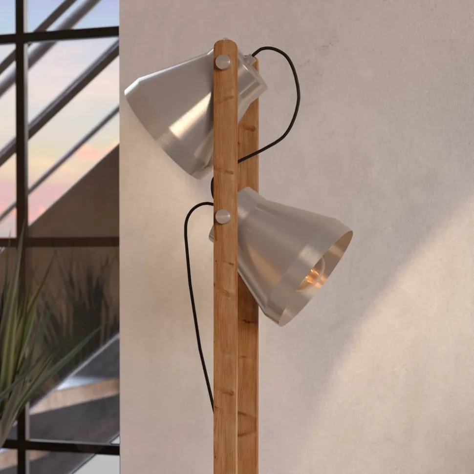 Cawton vloerlamp, hoogte 134,5 cm, staal/bruin, 2-lamps staal